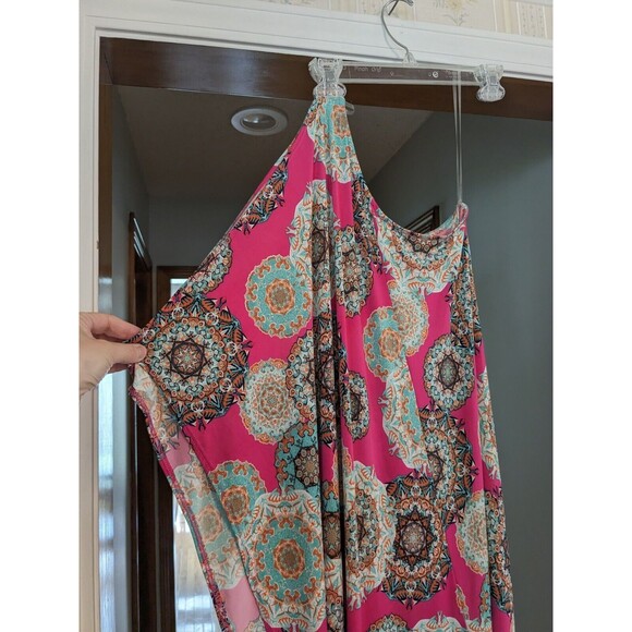 NWOT Entro Women's One Shoulder Maxi Dress Pink Mandala with Slit Size Small - Picture 3 of 11
